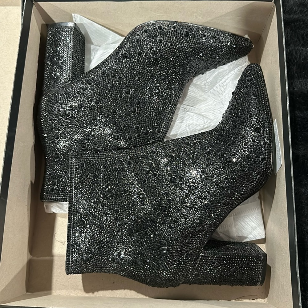 Betsy Johnson black sequin booties